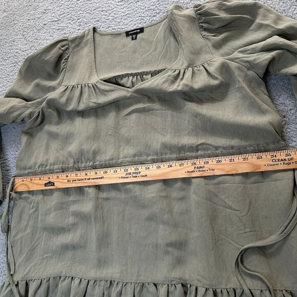 Mittoshop Dress Womens Medium Green Adjustable Drawstring Waist Balloon Sleeves - Picture 9 of 13